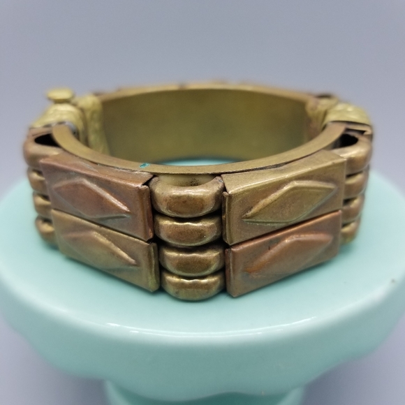 Vintage Chunky Pin Hinged Tribal Brass Or Copper Bracelet - Picture 4 of 10